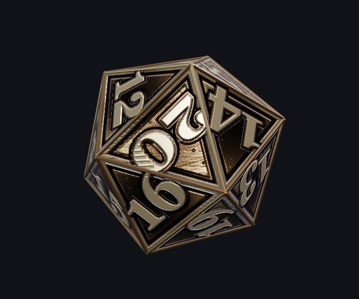 Antique Bronze D20 rendered from the game model